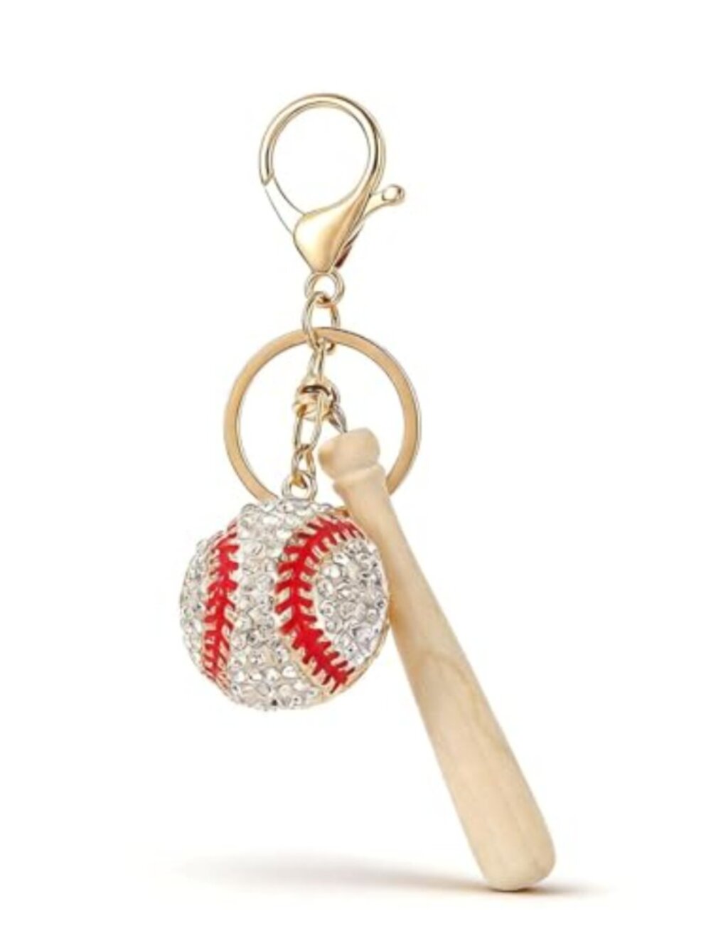 Bling Baseball Keychain Charm Rhinestone Purse Backpack Car Accessory